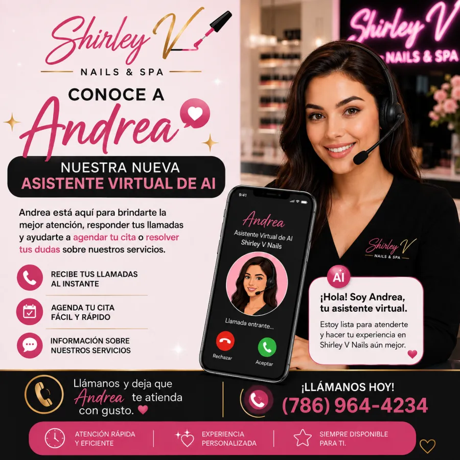Andrea, asistente virtual de AI de Shirley V Nails & Spa